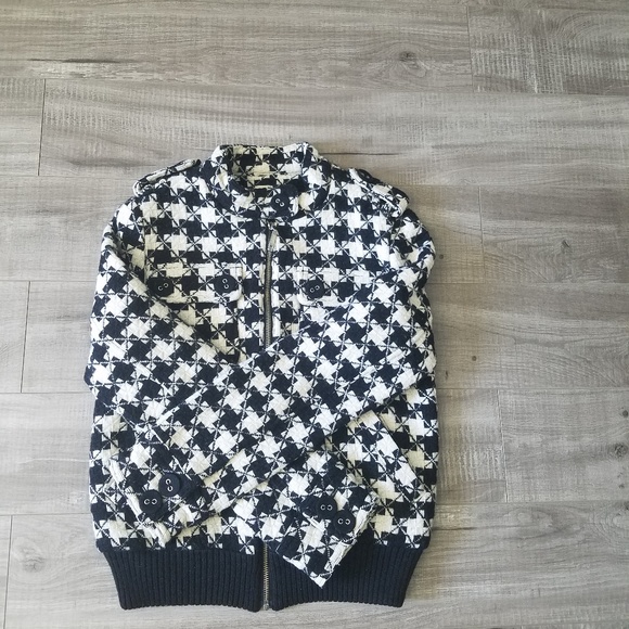 Size M black and white wool blended motor jacket - Picture 3 of 7